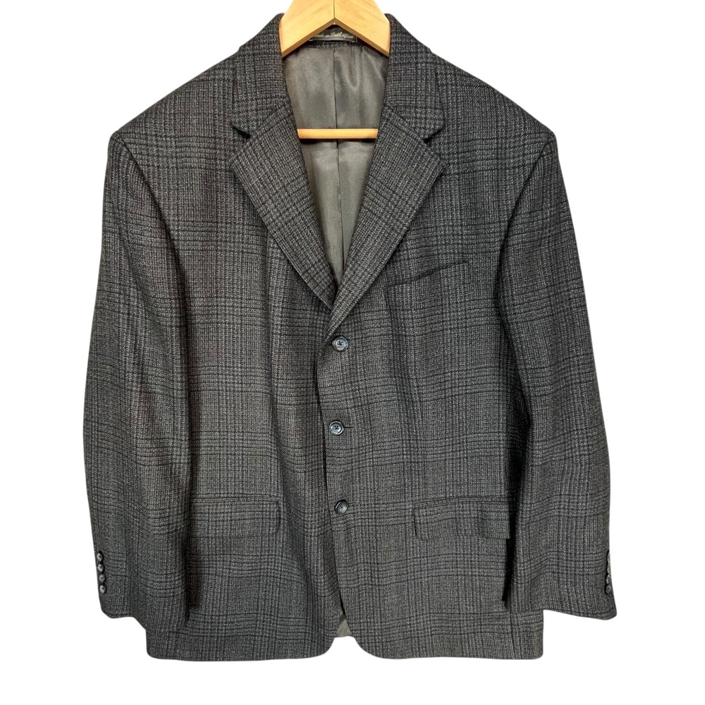 Oscar de la Renta Men's Gray Plaid Lambswool Tweed Blazer Sport Coat Jacket 44R